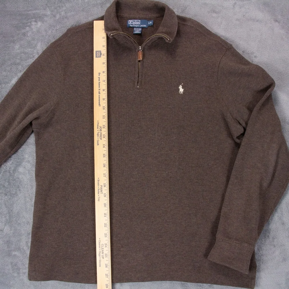 VTG Polo Ralph Lauren Mens Large Brown 1/4 Zip Pullover Sweater 100% Cotton Y2K